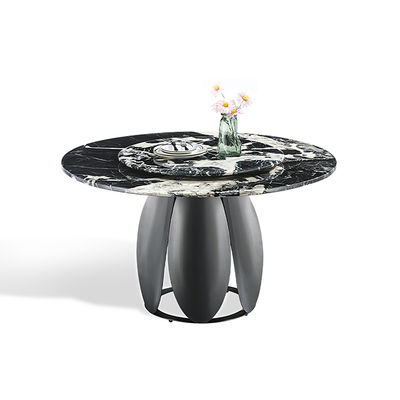 قیمت خوب میز ناهار خوری مدرن گرد سنگ سینتر شده سیاه رنگ فولاد ضد زنگ با صفحه چرخش آنلاین