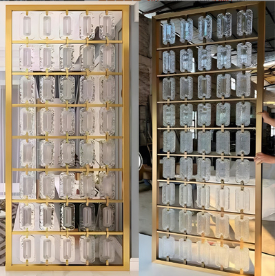 رنگین طلای مو برش آینه شیشه ای ورودی مخلوط 304 فولاد ضد زنگ اتاق تقسیم کننده صفحه نمایش پارتیشن