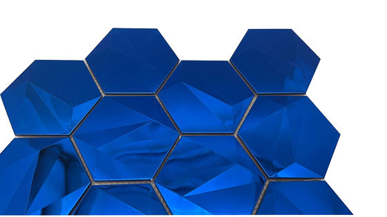 قیمت خوب هنر لوکس سفیر آینه هکساگونال سه بعدی فلزی موزاییک مدل سه بعدی طراحی برای بار خانه هتل روستایی آنلاین