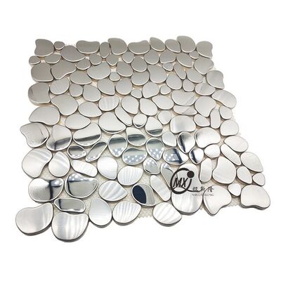کاشی های موزاییک فلزی آینه ای نقره ای به شکل سنگریزه - برای پروژه های دکوراسیون دیوار تاکیدی اتاق نشیمن/حمام/اتاق غذاخوری/هتل