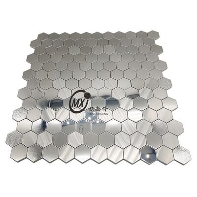 قیمت خوب Sliver  Hexagon Polished Stainless Steel Mosaic Square Tile Waterproof Oil-Proof For Bathroom Wall Decor آنلاین