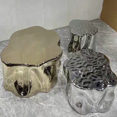 قیمت خوب میز قهوه خوری استیل ضد زنگ 304/201 با روکش آبکاری شده و طرح توخالی ابر، آینه ای/پولیش شده آنلاین